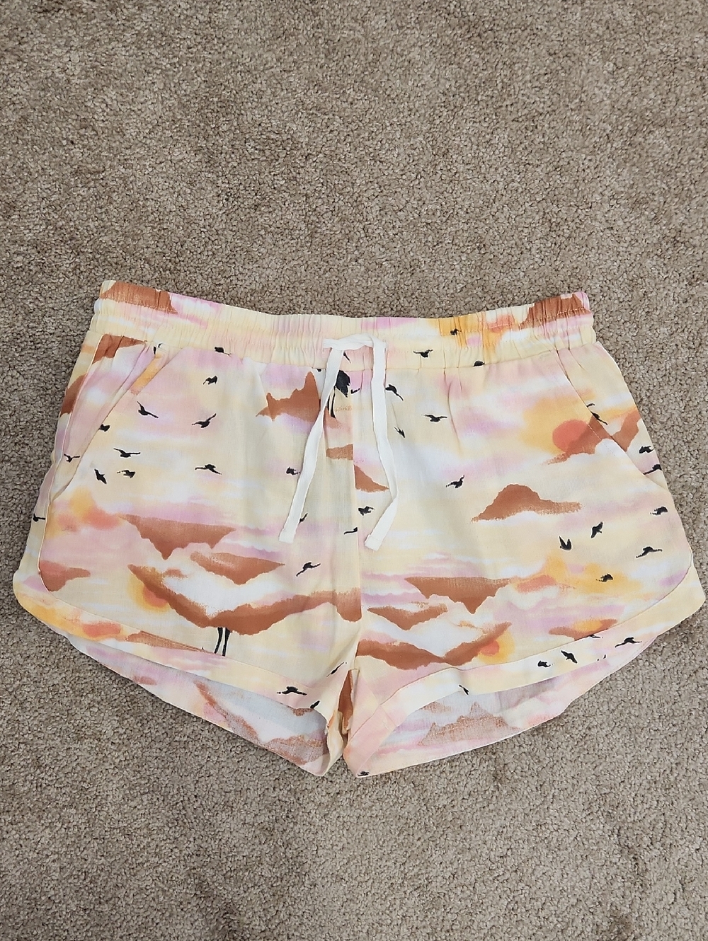 NWOT Billabong Cotton Linen Seagull Drawstring Shorts Large Rare!